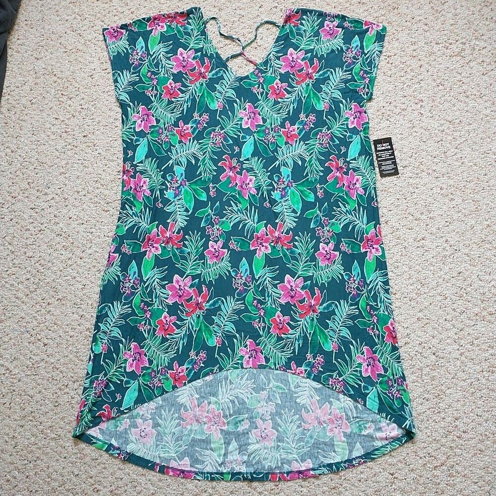 Swim365 Cover Up Womens 18/20 GreenPink Floral ShortSleeve Hawaiian Colorful New